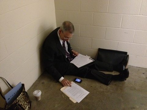 Howie and I on a big cat conference call in the stairwell of the Capitol building