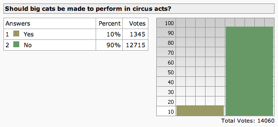 90 percent of the public opposes big cats in circuses