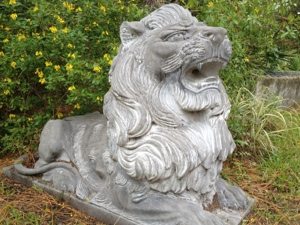 Donated marble lions guard our cemetery