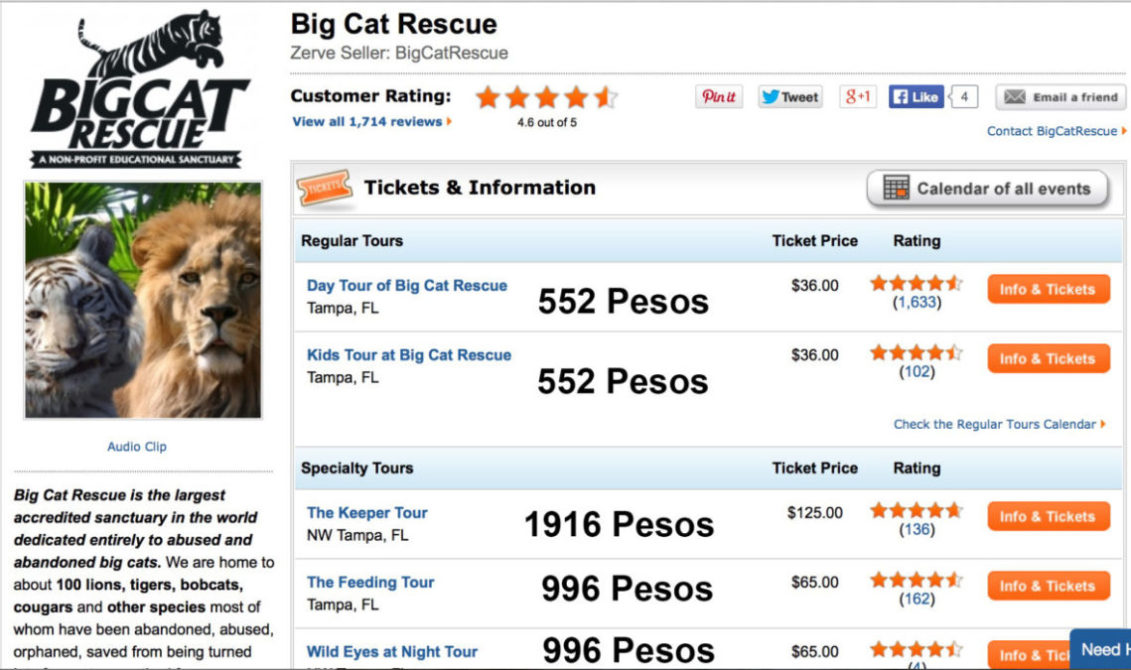 Tour-Prices  Santuario mexicano de grandes felinos Tour Prices