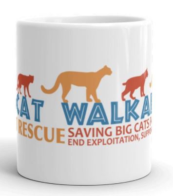 Celebrate Big Cat Rescue's 25th anniversary and help support conservation projects aimed at saving tigers, ocelots, cougars, bobcats, and lions in the wild with the purchase of this awesome 2017 Wildcat Walkabout mug. Graphic features the Wildcat Walkabout logo silhouettes of tiger, ocelot, cougar, bobcat, and lion and the text "Wildcat Walkabout - Big Cat Rescue - 25 Saving Big Cats for 25 Years - End Exploitation, Support Conservation. Proceeds from the sale of these mugs go towards; Primorskii Regional Non-commercial Organization in Russia, S.P.E.C.I.E.S. in Trinidad, The Mountain Lion Foundation and the Felidae Conservation Fund in California, and Working Dogs for Conservation in Africa. This brawny version of ceramic mugs shows its true colors with quality assurance to withstand heat in the microwave and put it through the dishwasher as many times as you like, the quality will not be altered.