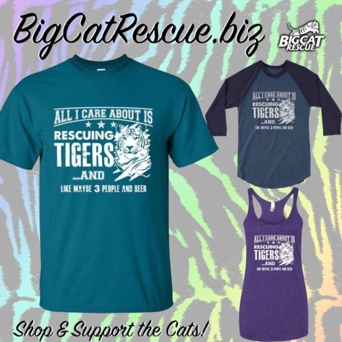 Big Cat Rescue Merchandise - Help Us Rescue and Care for Tigers by Wearing this Fun Design Available on Baseball Tees, Tee Shirts, and Tanks.